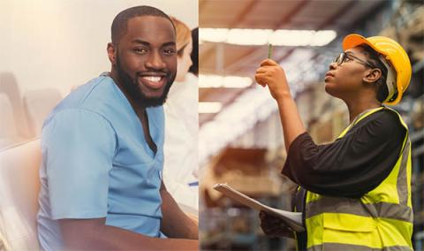 health care worker and warehouse worker